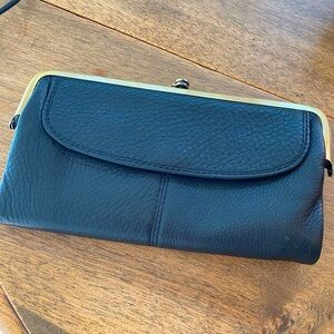 HOBO black pebbled leather Lauren wallet.